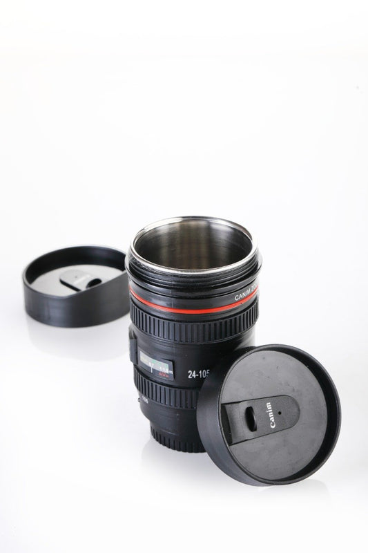 Camera Lens Shaped Coffee Mug Flask With Lid