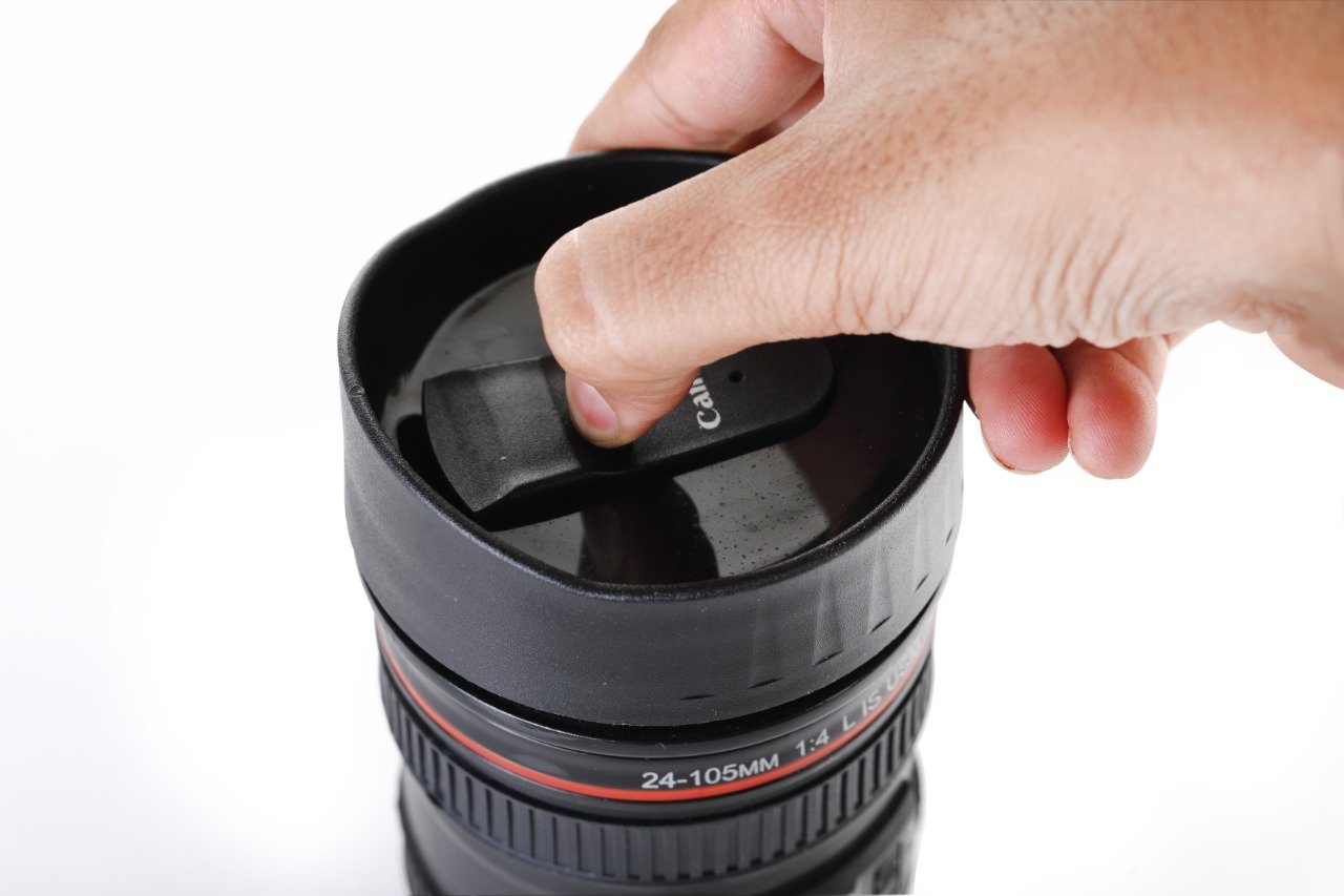 Camera Lens Shaped Coffee Mug Flask With Lid