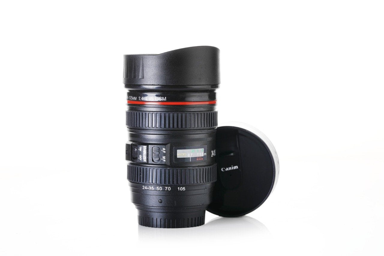 Camera Lens Shaped Coffee Mug Flask With Lid