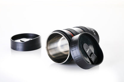 Camera Lens Shaped Coffee Mug Flask With Lid