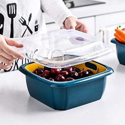 Double Layer Food Drainer Washing Basket With Collapsible Strainers Colander