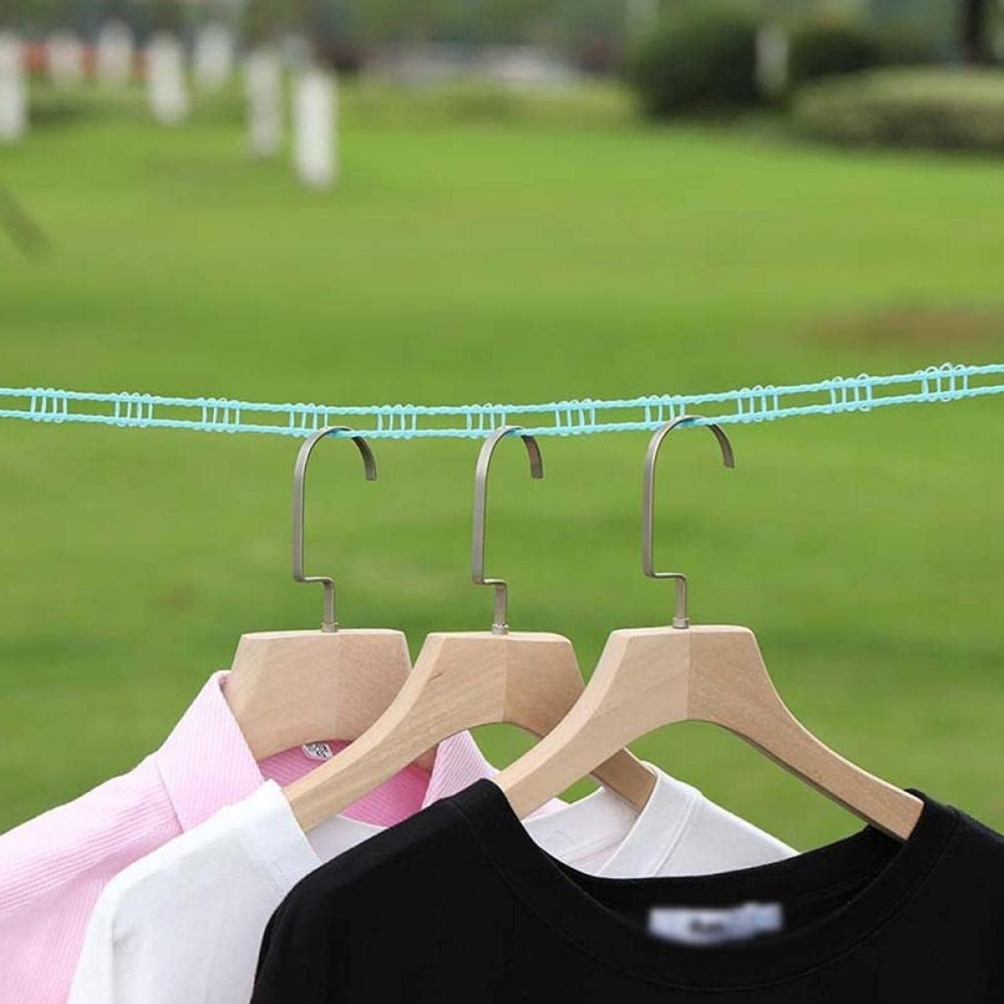 Meters Windprood Anti-slip Clothes Washing Line Drying Nylon Rope With Hooks Durable Camping Clothesline Portable Clothes Drying Line Indoor Outdoor Laundry Storage For Travel Home Use (3 Mtr.)