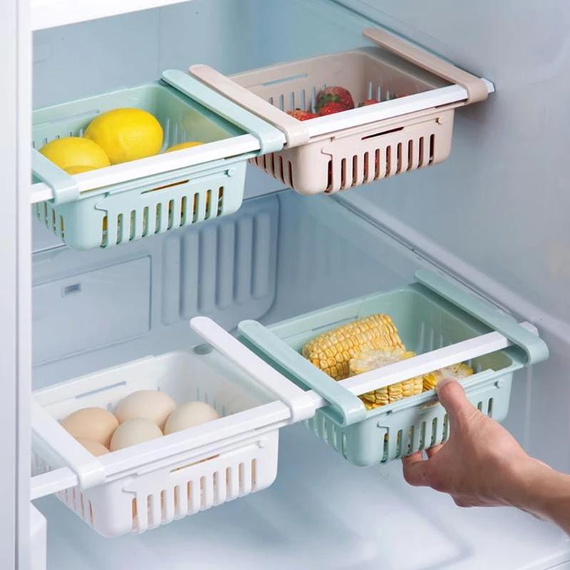 Adjustable Fridge Storage Basket Fridge Racks Tray Sliding Storage Racks (4 Pc Set)