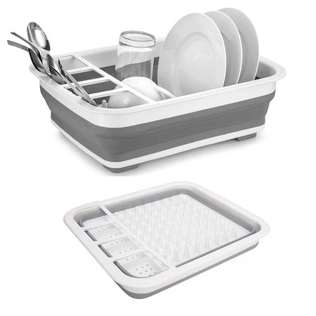 Collapsible Folding Silicone Dish Drying Drainer Rack With Spoon Fork Knife Storage Holder