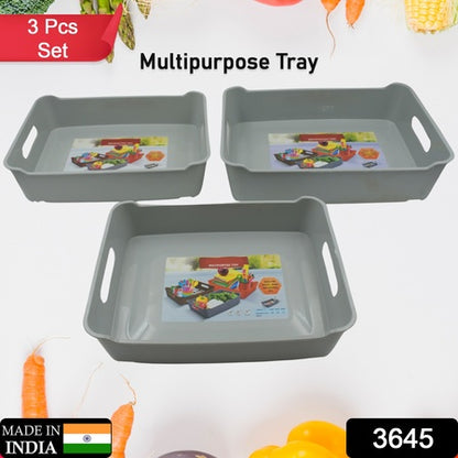 Multipurpose Organising  Storage Plastic Tray  Fruit  Vegetable Multi Purpose Tray Organizer For Kitchen Countertop Cabinet Bathroom Plastic Storage Basket For Store Fruits Vegetables Magazines Cosmetics Stationary Set Of 3