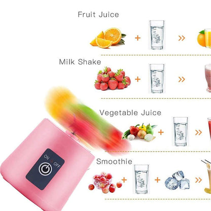 Portable Electric Usb Juice Maker Juicer Bottle Blender Grinder Mixer 4 Blades Rechargeable Bottle (380 Ml  Mix Color)