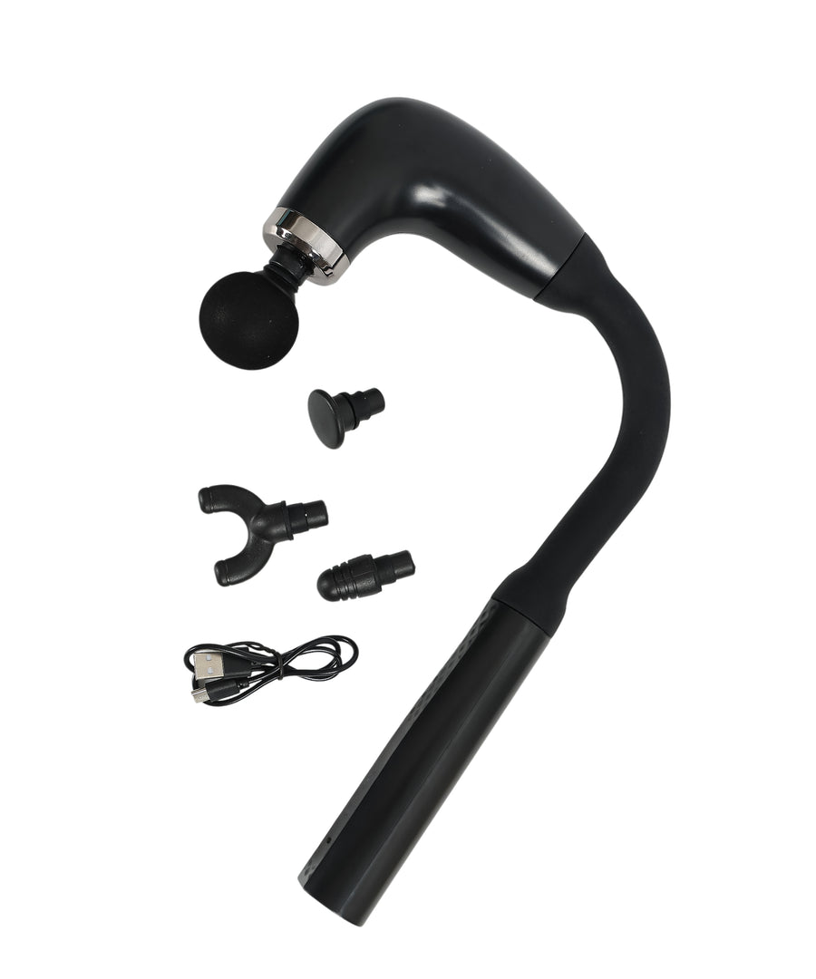 Rechargeable 9-Speed Fascial Massage Gun – L-Shaped, 4 Heads
