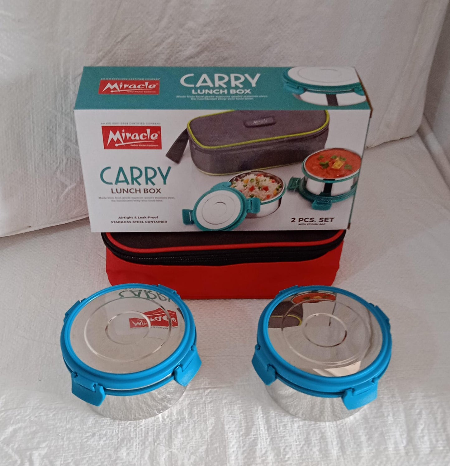 Miracle Carry Lunch Box Microwave Safe Lunch Box With Insulated Bag 2 Compartment Lunch Box (400 Ml  2 Pc)