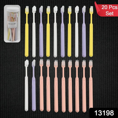 Plastic Toothbrush With Plastic Round Box (20 Pcs Set)