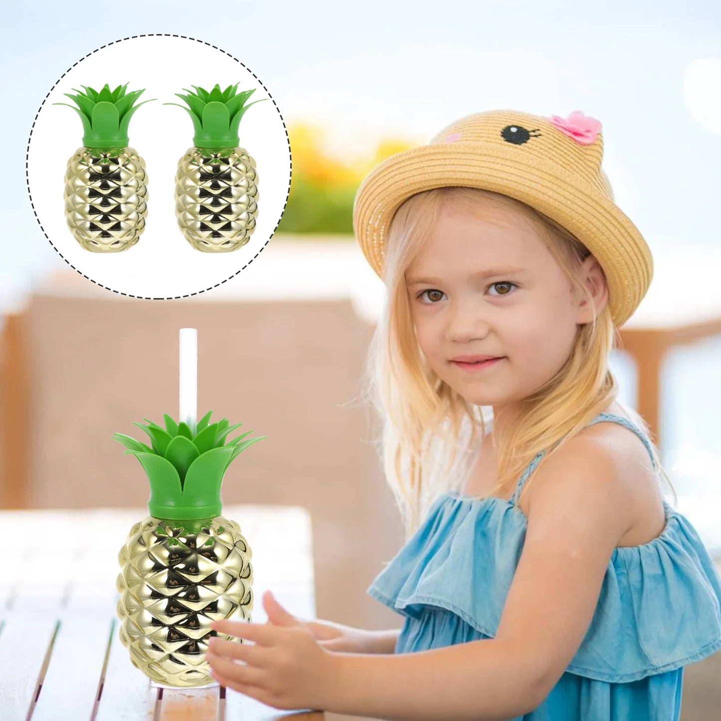 Plastic Pineapple Cups With Straw Pineapple Party Favors Summer Hawaiian And Beach Party Decorations For Kids Adults With Brown Box(1 Pc)