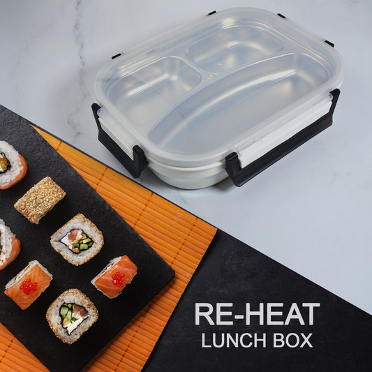 White Transparent Lunch Box For Kids And Adults Stainless Steel Lunch Box With 3 Compartments.