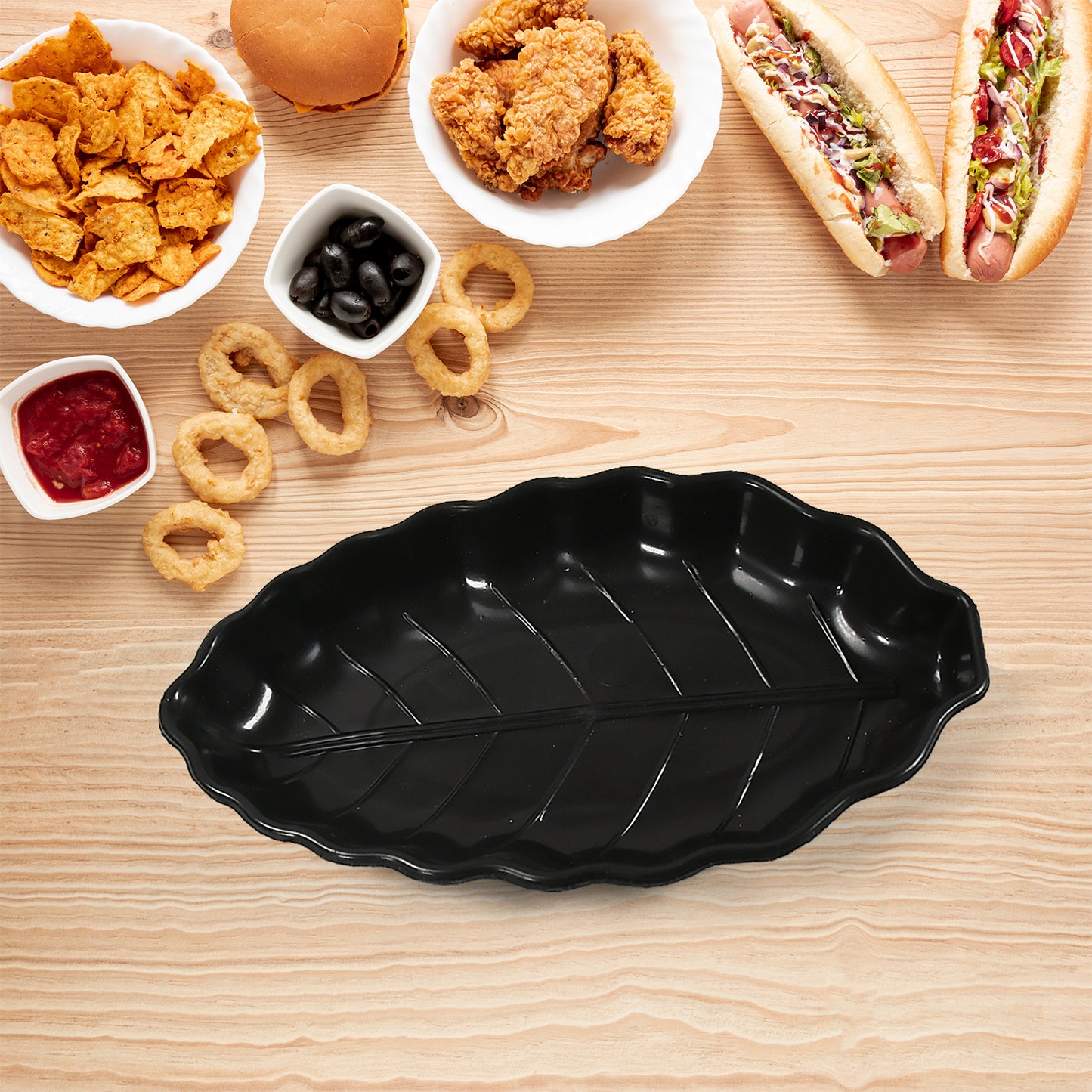 Invitation Round Ceramic Snacks Bowl With Plastic Leaf Shape Serving Platter Portable Lightweight Breakfast Serving Bowl  Ideal For Rice Pasta Desserts Home  Kitchen Serving Bowl  Platter (8 Pcs Set)