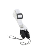 Load image into Gallery viewer, White adjustable wrist strap with black clip buckles and tethered cord for hands-free fan carrying

