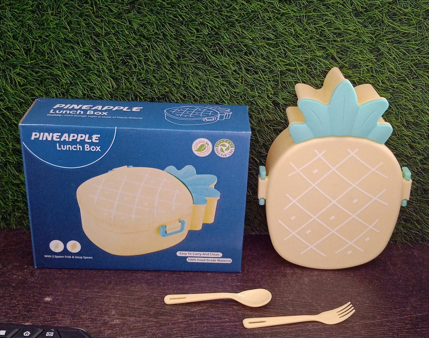 Kids Lunch Box Cute Pineapple Shaped Bento Box With Fork Spoon Snack Candy Container Microwave Portable Office Lunch Box (1 Pc  With Spoon Fork  Color Box)