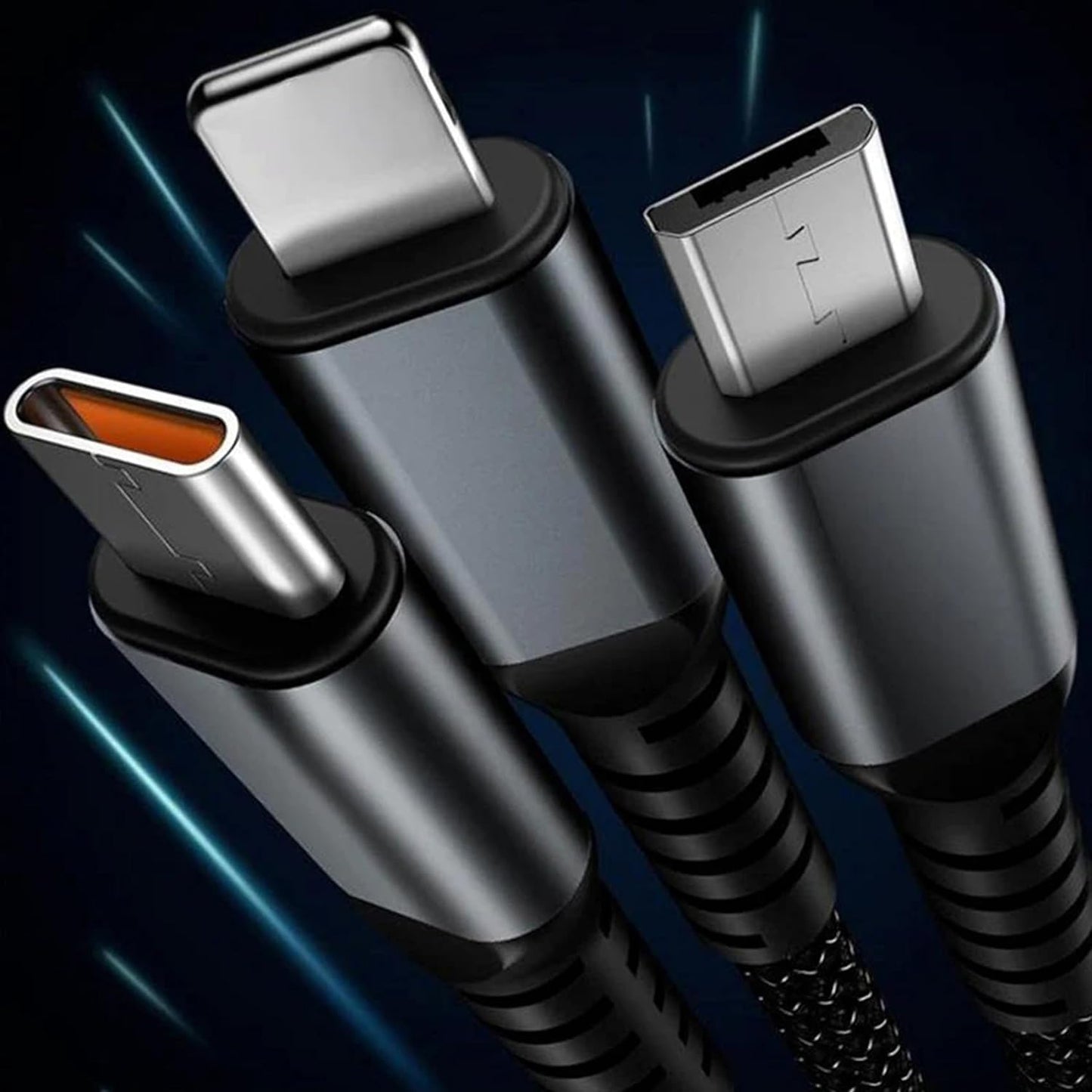 3-in-1 Super Fast Charging Cable 100w Multifunctional Convenient Super Fast Charging Cable Nylon Braided Cord 3-in-1 Silicone Zinc Alloy 3 Head Charging Cable