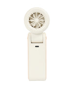 Load image into Gallery viewer, Cream Ice Touch cooling fan in open position showing fan blades, USB-C charging port, and extended grip handle
