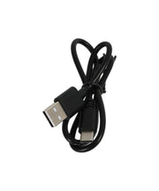 Black USB cable on a white background