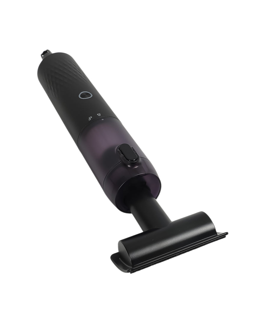 Black handheld vacuum cleaner on a white background
