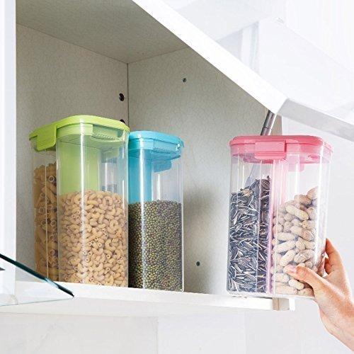 Plastic 2 Sections Air Tight Transparent Food Grain Cereal Storage Container (2 Ltr)