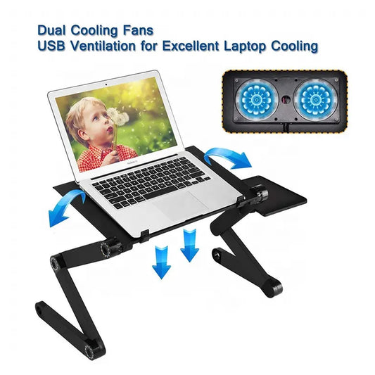 Modern Style Portable Adjustable Foldable Laptop Holder Notebook Desks Lap Pc Folding Desk Table Vented Stand  2 Built In Cooling Fans