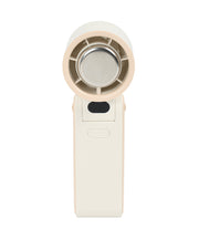 Cream rechargeable cooling fan with exposed metallic Ice Touch cooling plate and digital display panel