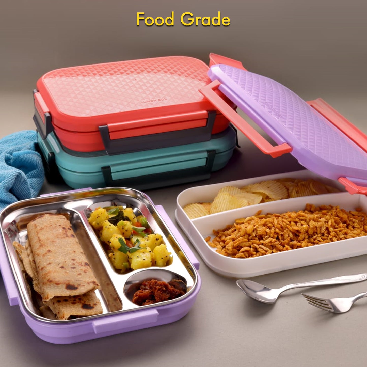 Lunch Box Plastic With Steel Plate Small Lunch Box High Quality Box For Kids School Customized Plastic Lunch Box For Girls  Boy