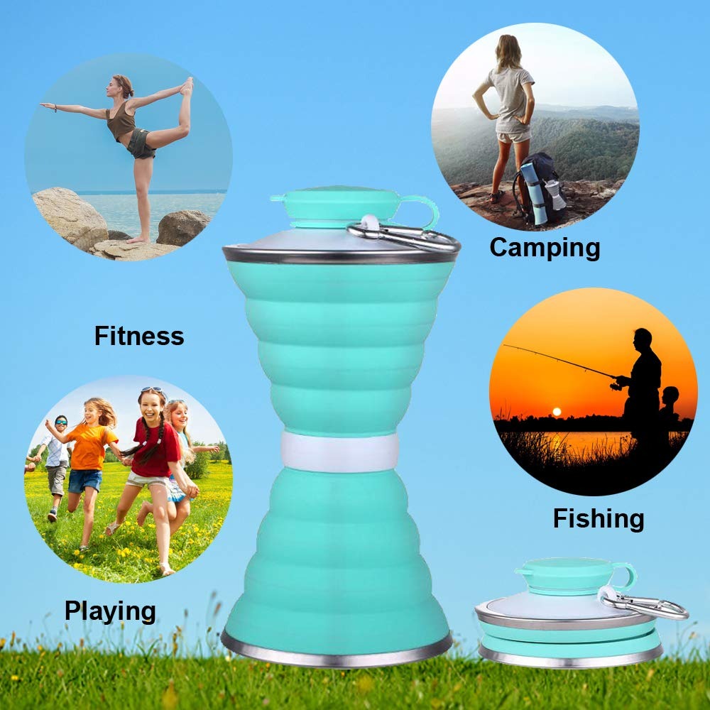 Silicone Traveling Water Bottle Bpa Free - Leak Proof Lightweight Collapsible - Small Folding Refillable And Space Saver For Camping Gym Sports Hiking Biking Yoga Outdoor