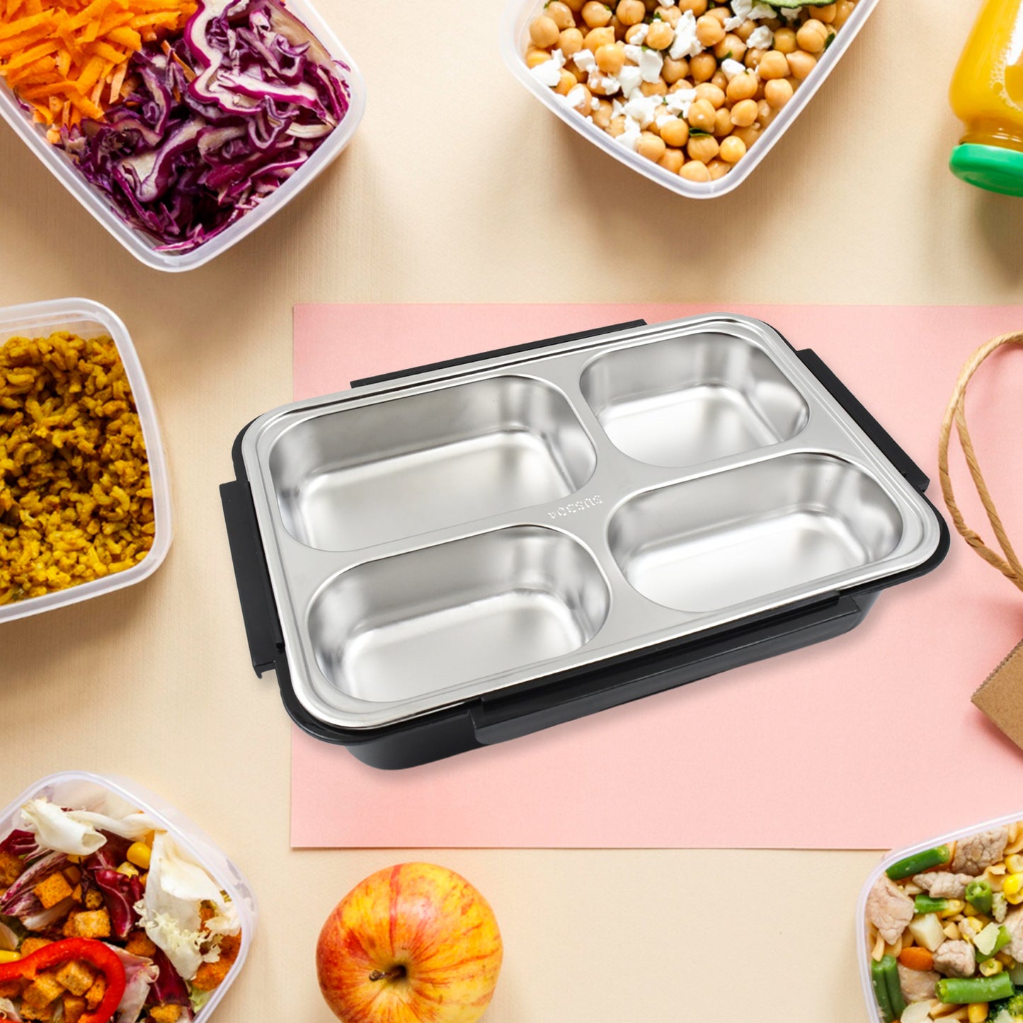 4 Compartment Insulated Lunch Box Stainless Steel Tiffin Box For Boys Girls School  Office Men For Microwave  Dishwasher  Freezer Safe Adult Children Food Container (1 Pc)