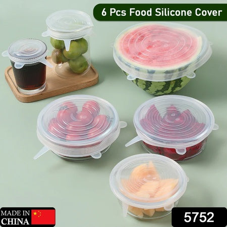 Silicone Stretch Lids Food Cover For Freezer Microwave Oven Dishwasher Safe Fresh-keeping Flexible Covers For Utensils Dishes Plates Jars Cans Mugs Bowl Covers Food Safety Seal Lids (6 Pcs Set 95 Gm )