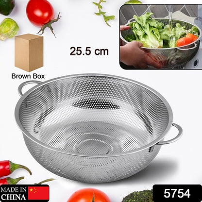 Stainless Steel Colander With Handle Large Metal Mesh Basket Strainer For Pasta Spaghetti Berry Veggies Fruits  Kitchen Food Colander Dishwasher Safe (1 Pc  25.5 Cm)