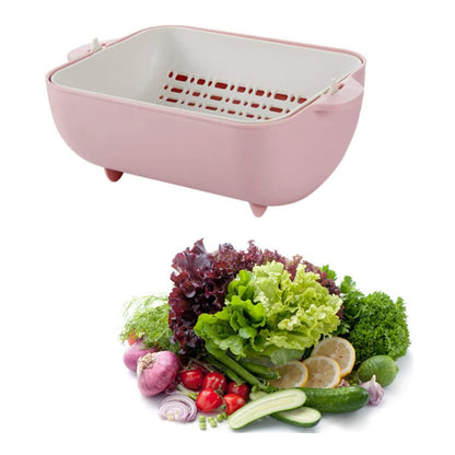 Multifunctional Bpa Free Double Layered Plastic Rotatable Strainer Bowl With Handles For Washing Rinsing Serving Vegetables  Fruits (Multicolor)