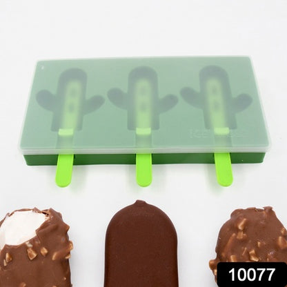 Ice Cream Mould Popsicle Mold Cactus Shape Ice Pop Molds Homemade Popsicle For Diy Ice Popsicle 3-cavity Summer Food Kitchen Tools (1 Pc)