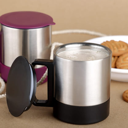 Stainless Steel Coffeetea Cup Stainless Steel Lid Cover Hot Coffeetea Mug Hot Insulated Double Wall Stainless Steel Coffee And Milk Cup With Lid  Handle Easy To Carry - Coffee Cup (1 Pc)