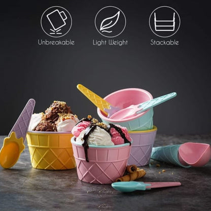 Ice-cream Waffle Spoon Bowel Cup Set  Premium Ice Cream Set  Ice-cream Bowel With Spoon  6 Units Couple Bowl Set  Color Box