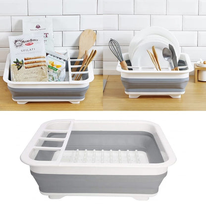 Collapsible Folding Silicone Dish Drying Drainer Rack With Spoon Fork Knife Storage Holder