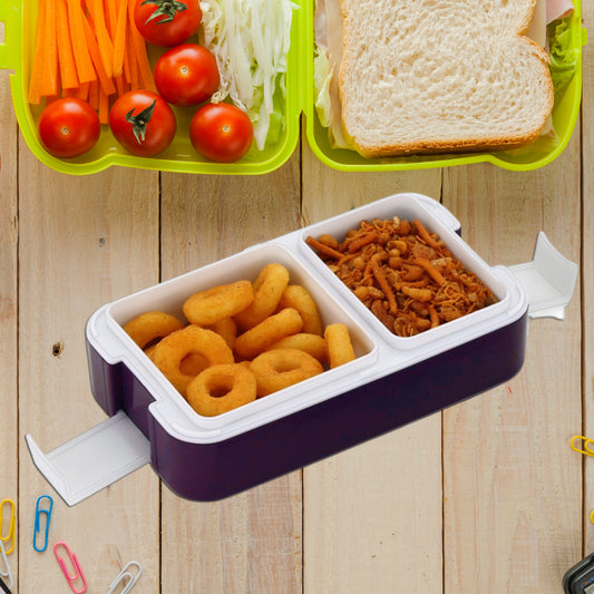 Airtight Lunch Box 2 Compartment Lunch Box Leak Proof Food Grade Material Lunch Box Modern Appearance  Compact Lunch Box With Spoon