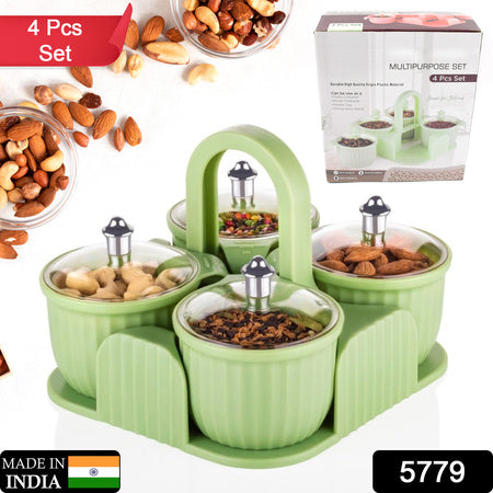 Multipurpose Jar Dryfruit Set  Candy Chocolate Snacks Storage Jar Masala Jar  For Home And Kitchen Airtight Dry Fruit Plastic Storage Container Tray Set With Lid  4 Serving Jar Container For Sweetschipscookies(4 Pc Set)