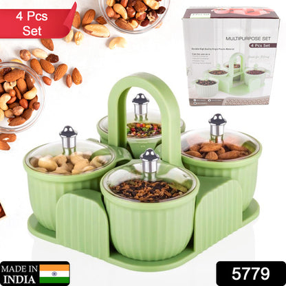 Multipurpose Jar Dryfruit Set  Candy Chocolate Snacks Storage Jar Masala Jar  For Home And Kitchen Airtight Dry Fruit Plastic Storage Container Tray Set With Lid  4 Serving Jar Container For Sweetschipscookies(4 Pc Set)