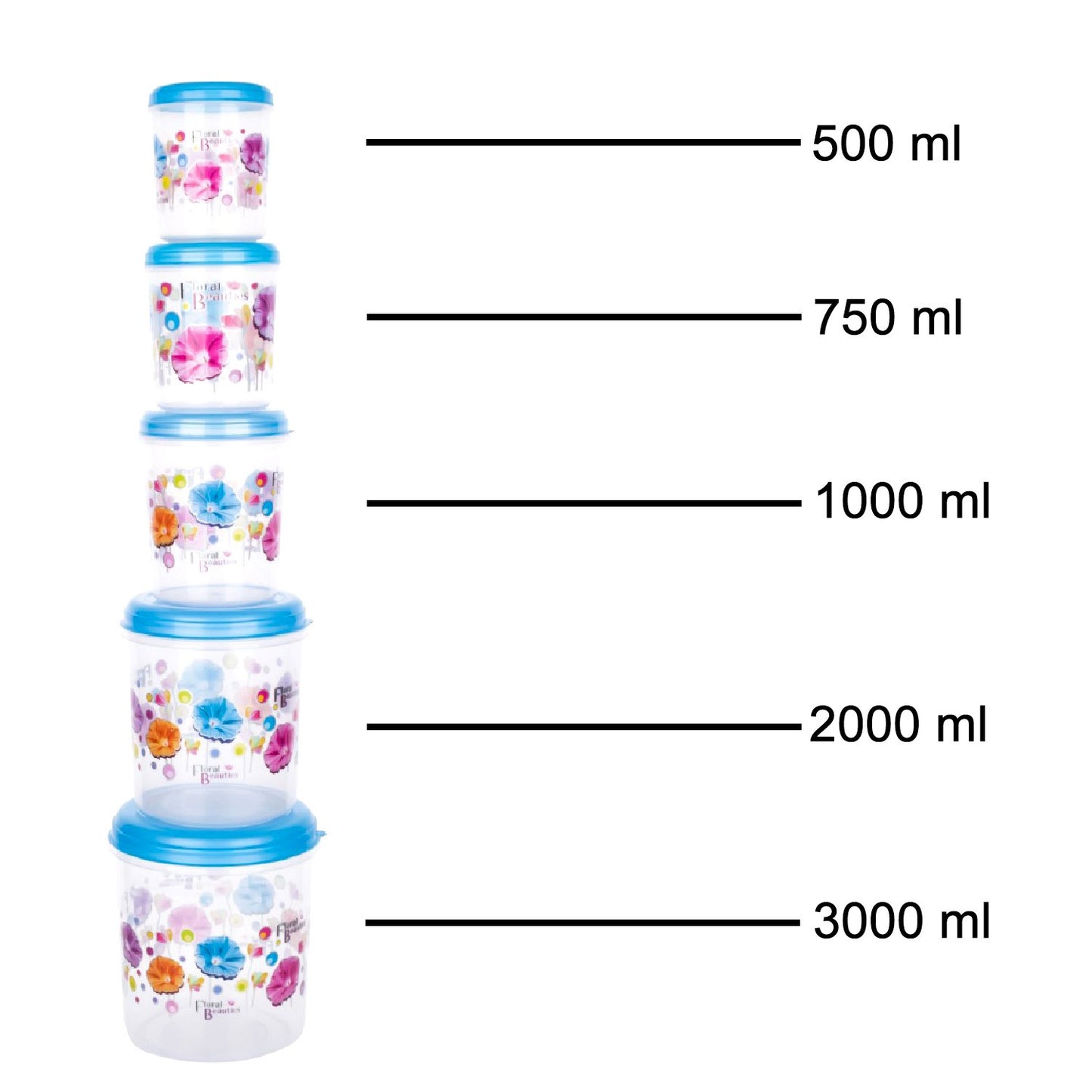 Plastic Transparent Container Air Tight Dabba Set (3000ml 2000ml 1000ml 750ml 500ml)