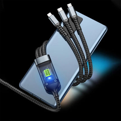 3-in-1 Super Fast Charging Cable 100w Multifunctional Convenient Super Fast Charging Cable Nylon Braided Cord 3-in-1 Silicone Zinc Alloy 3 Head Charging Cable