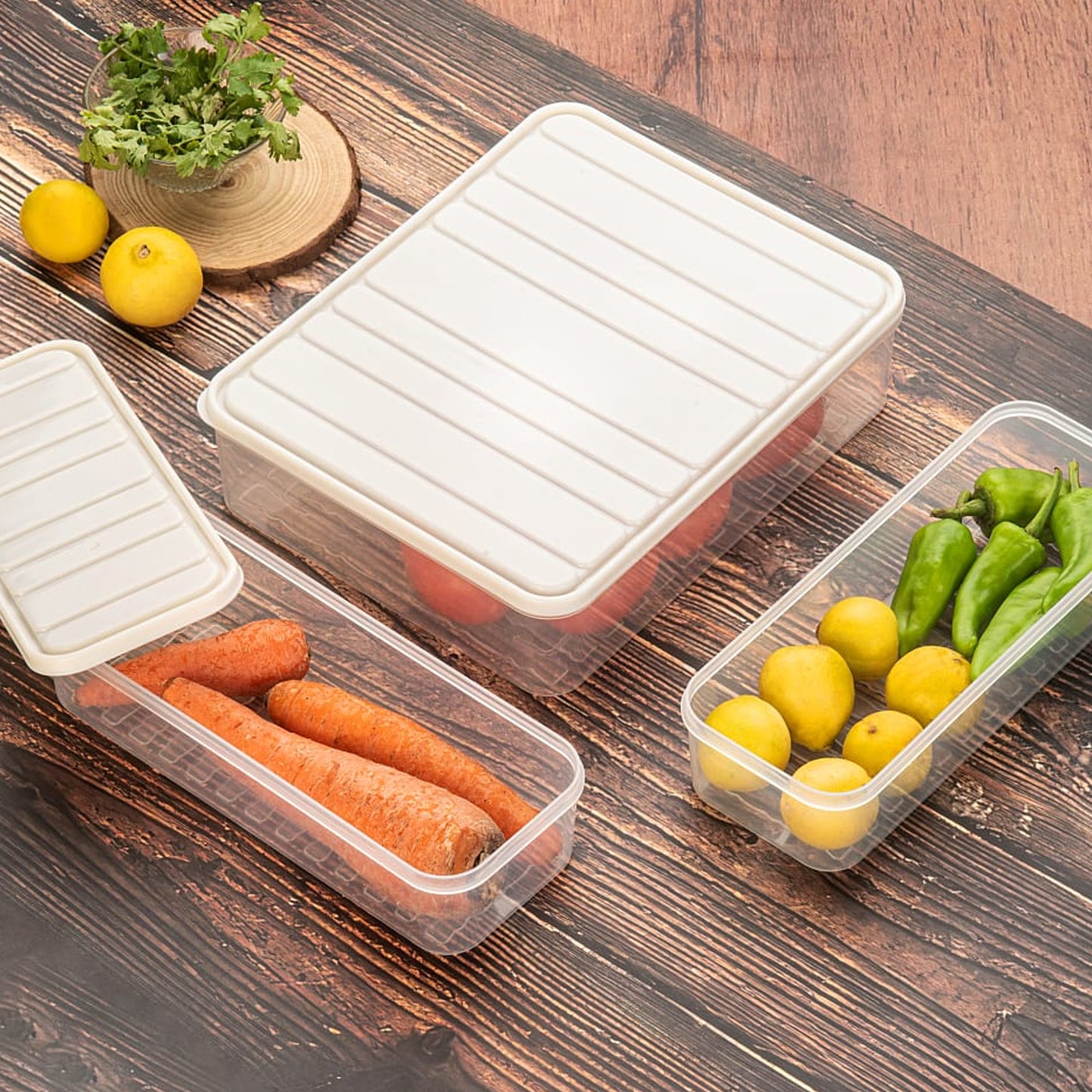 Plastic Food Storage Container For Fridge Fridge Storage Boxes With Lid Stackable Fridge Storage Containers Freeze Organizer Items And Storage Vegetable Storage Box For Fridge (3 Pcs Set)