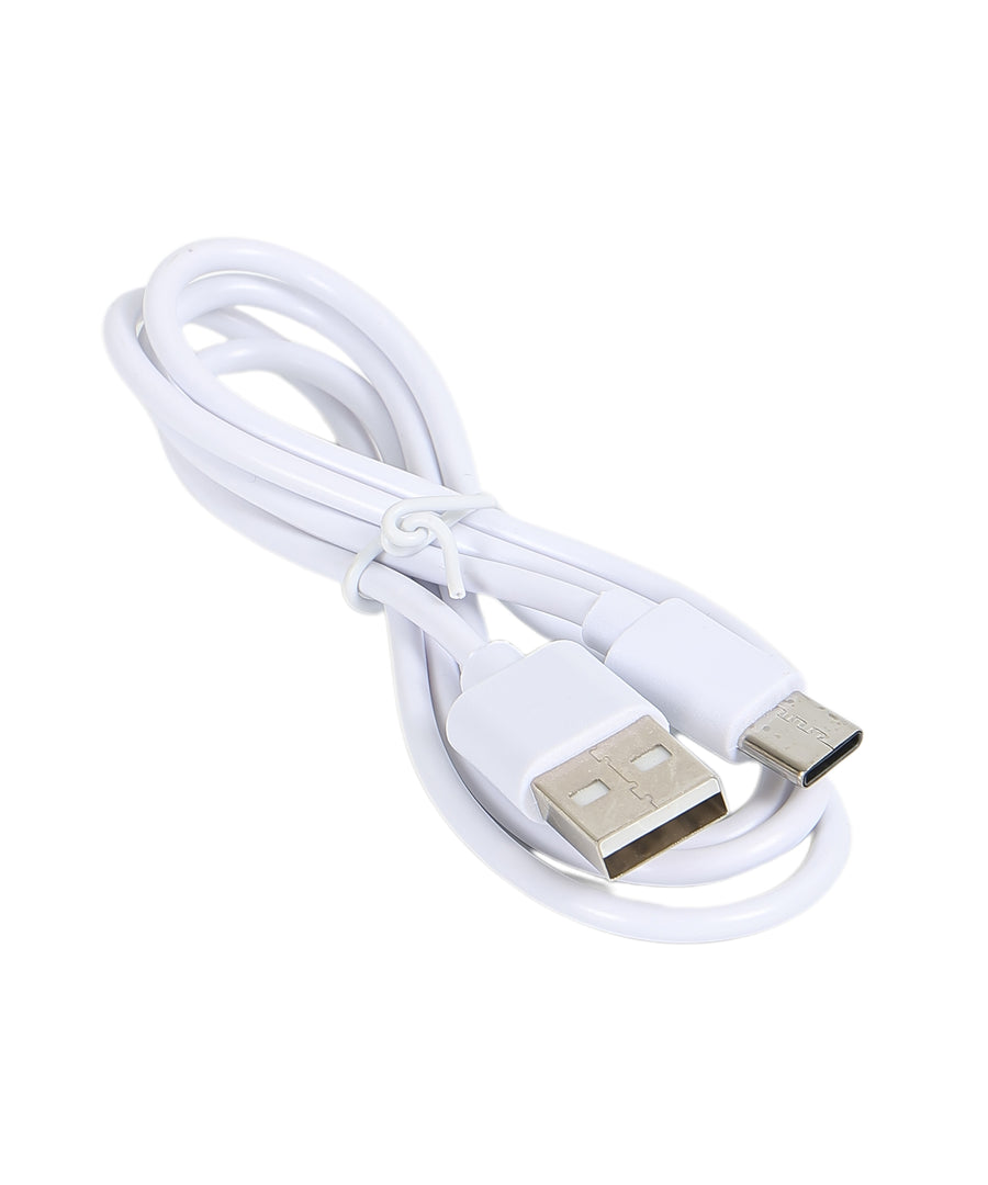 White USB-C charging cable with USB-A to USB-C connectors for foldable Ice Touch cooling fan