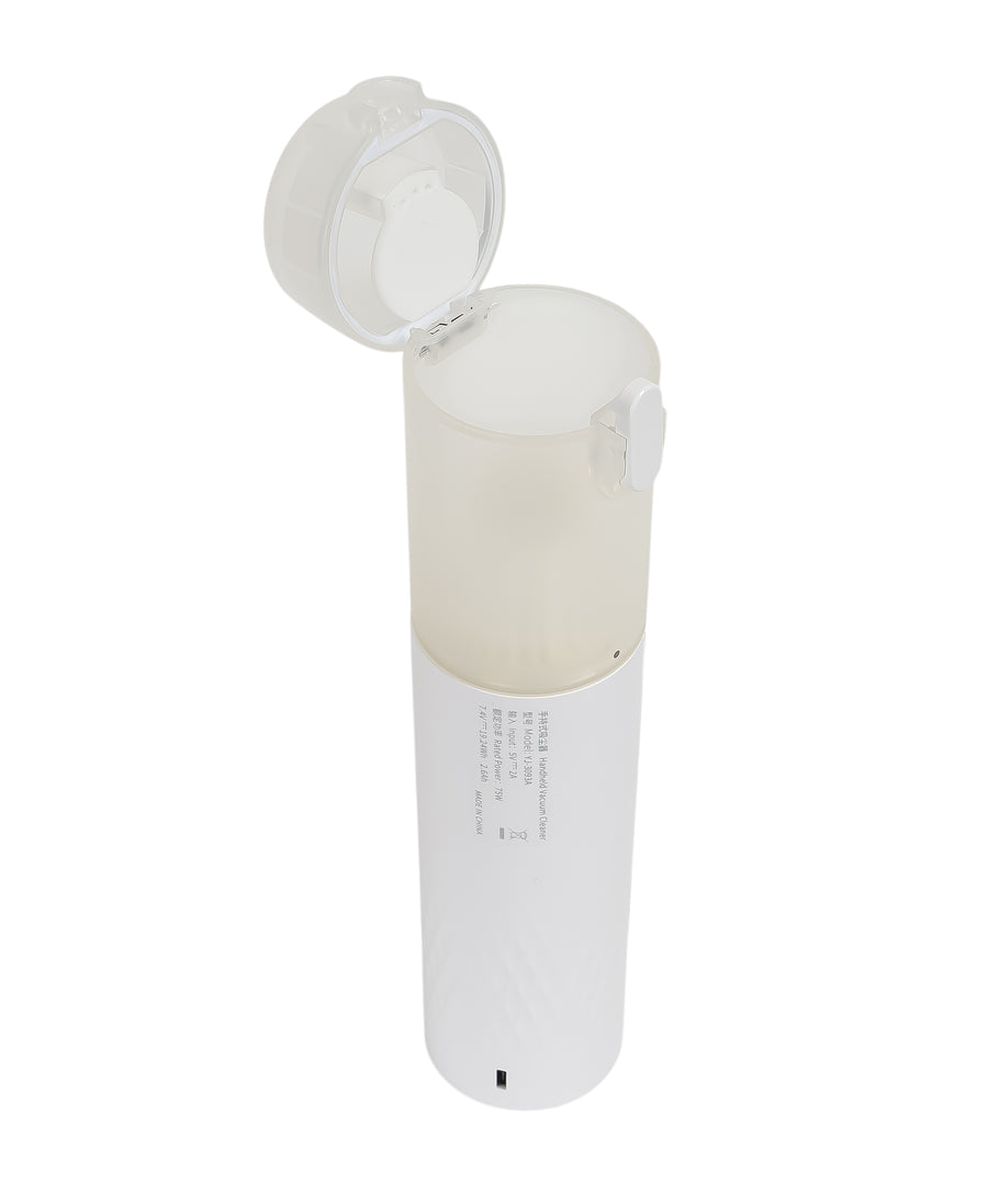 White handheld Vacuum Cleaner with a clear cover on a white background