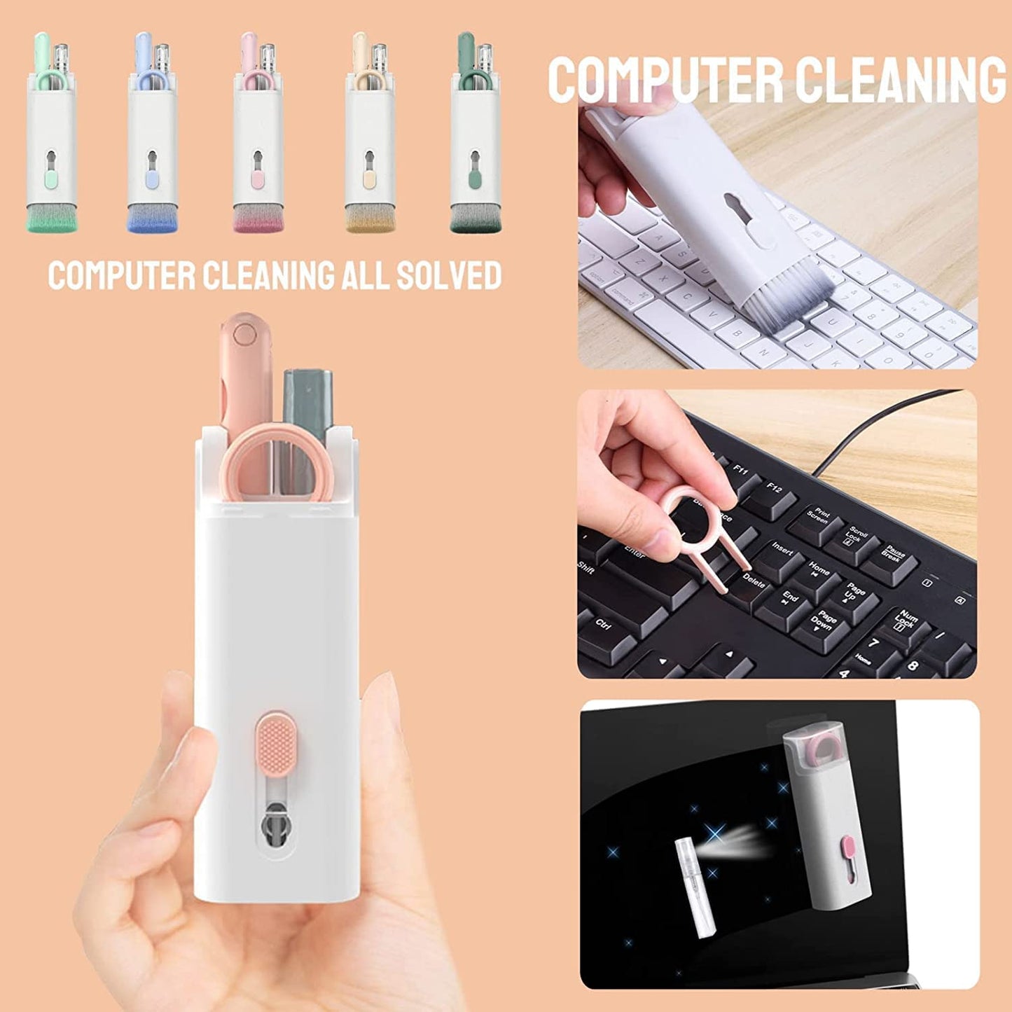 7 In 1 Electronic Cleaner Kit Cleaning Kit For Monitor Keyboard Airpods Screen Dust Brush Including Soft Sweep Swipe Airpod Cleaner Pen Key Puller And Spray Bottle