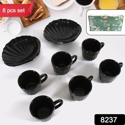 Sweet Buzz Ceramic Tea  Cups  Mug Set With Seashell Shape Serving Bowl Milk Cup Coffee Cup Tea Cup Breakfast Cup Drinking Mug Or Outdoor For Household Gift For Birthday Wedding Party (8 Pcs Set)