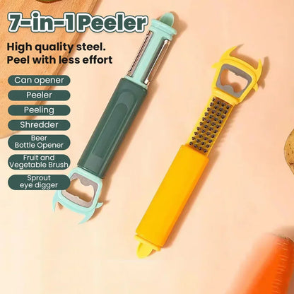 Multifunctional Vegetable Fruit Peelers Slicer Can Opener 7 In 1 Kitchen Peeler For Veggie Fruit Potato Carrot Durable Kitchen Peeling Tool Non-slip Handle Durable For Potato Fruit Vegetables Carrots Cucumbers