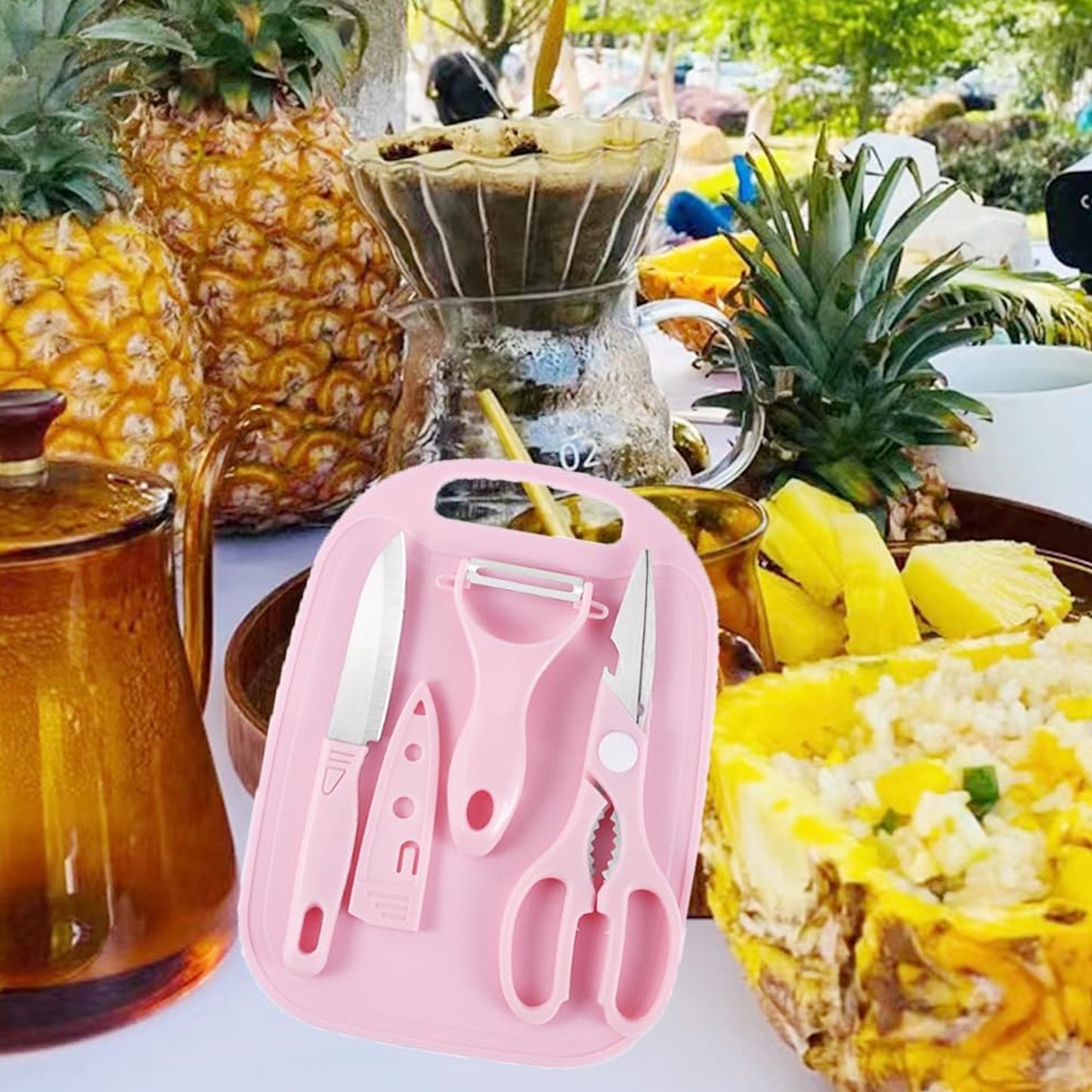 Mini Travel Cutting Board Set 4 Pcs Portable Mini Camping Plastic Cutting Board  Knife Fruits  Vegetable Peeler Scissors Kitchen Knives Set For Travel Picnic Camping Outdoor Park (4 Pc Set)