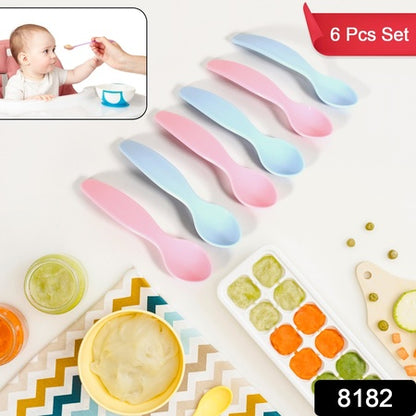 Kids Cute Food Grade Foods Feeding Training Silicone Baby Spoon (Set Of 6 Pcs)