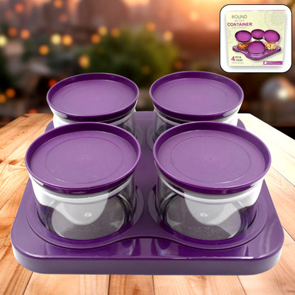 Airtight Plastic 4 Pc Storage Container Set With Tray Dry Fruit Plastic Storage Container Tray Set With Lid  Serving Tray For Kitchen