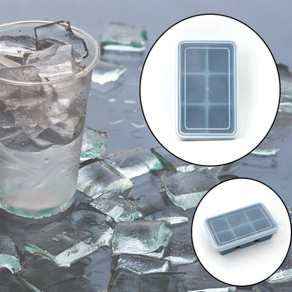 6 Grid Silicone Ice Tray Used In All Kinds Of Places Like Household Kitchens For Making Ice From Water And Various Things And All.